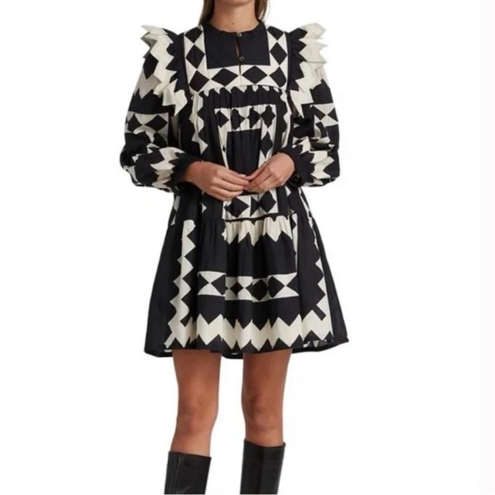 SEA New York Helena Black and White Geometric Long Sleeve tunic Dress size XS